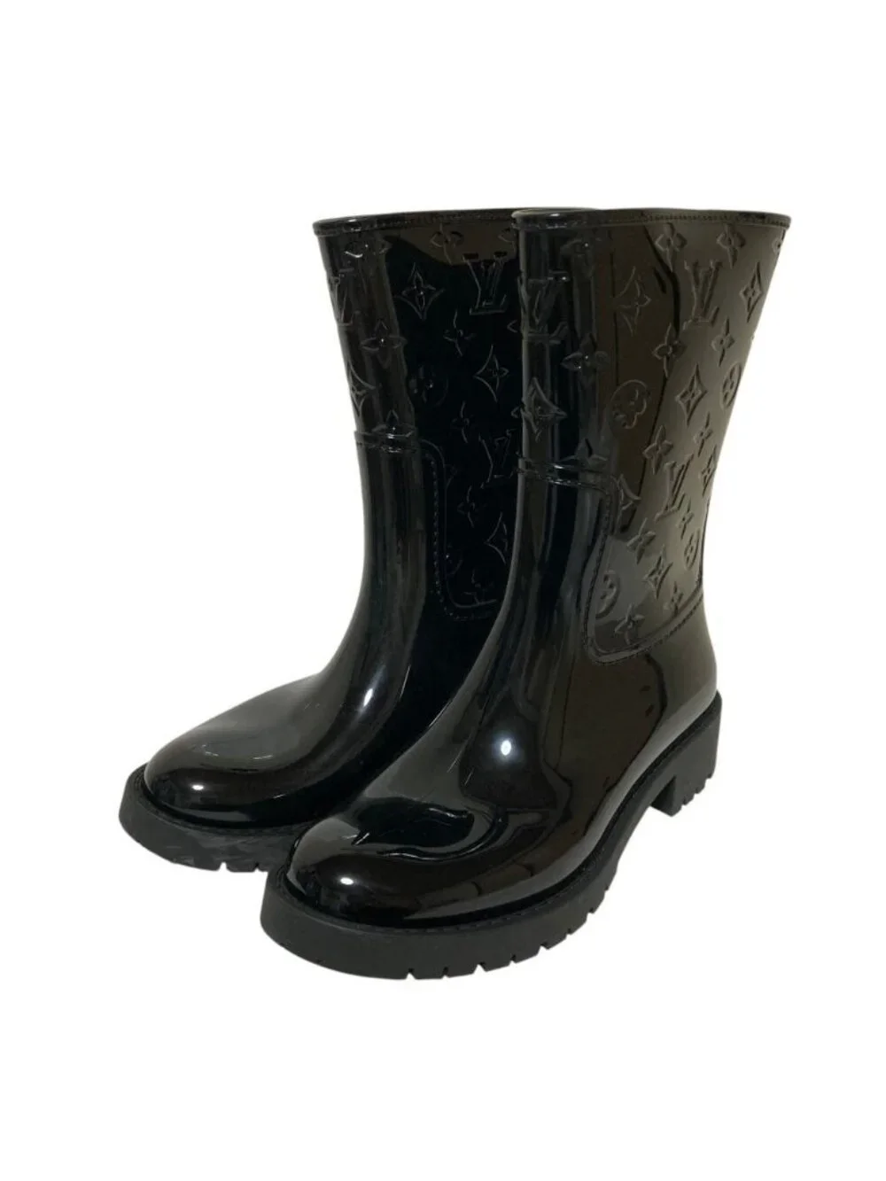 Louis Vuitton Drops Line Monogram Embossed Rain Boots 38 Equivalent Black
